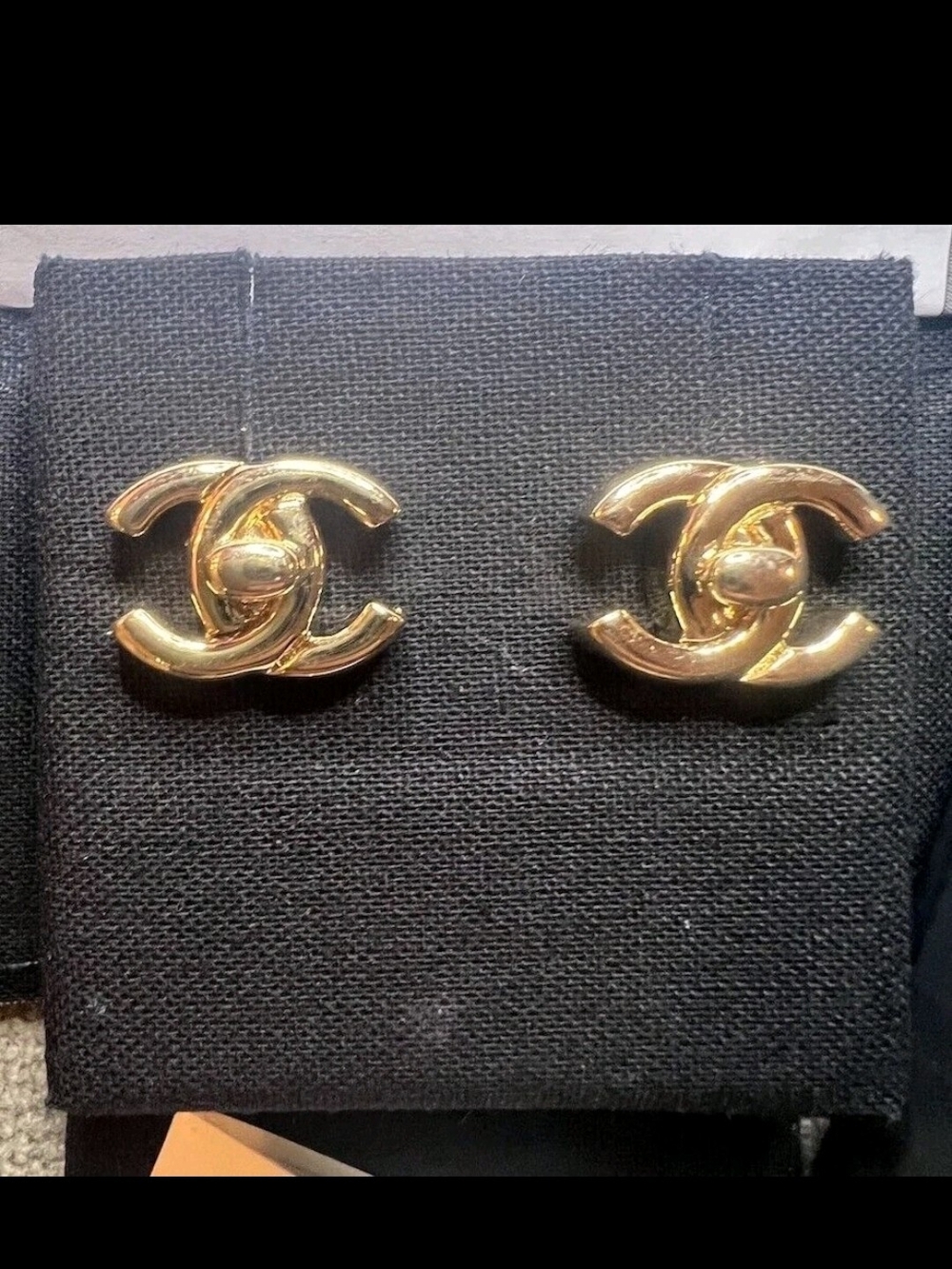 CHANEL AUTHENTIC Turn Lock Gold Earrings